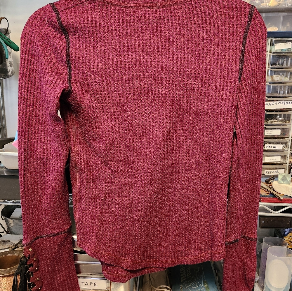 Free People Burgundy Knit Sweater with Button Details